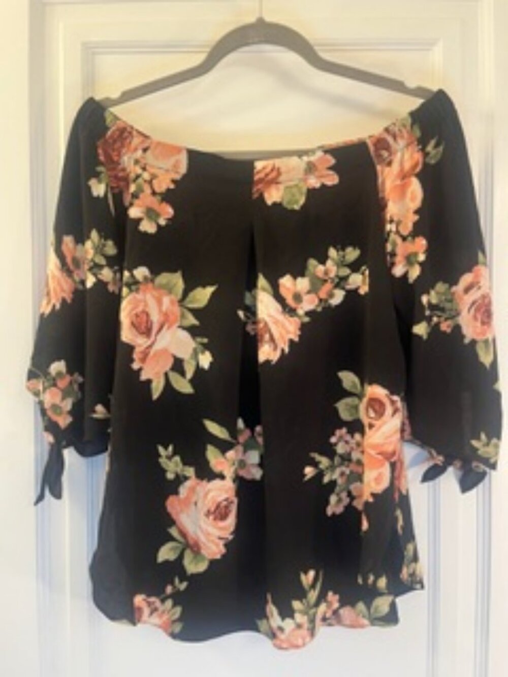 Status Black Floral Long Sleeve Top Off Shoulder Scoop Hem S